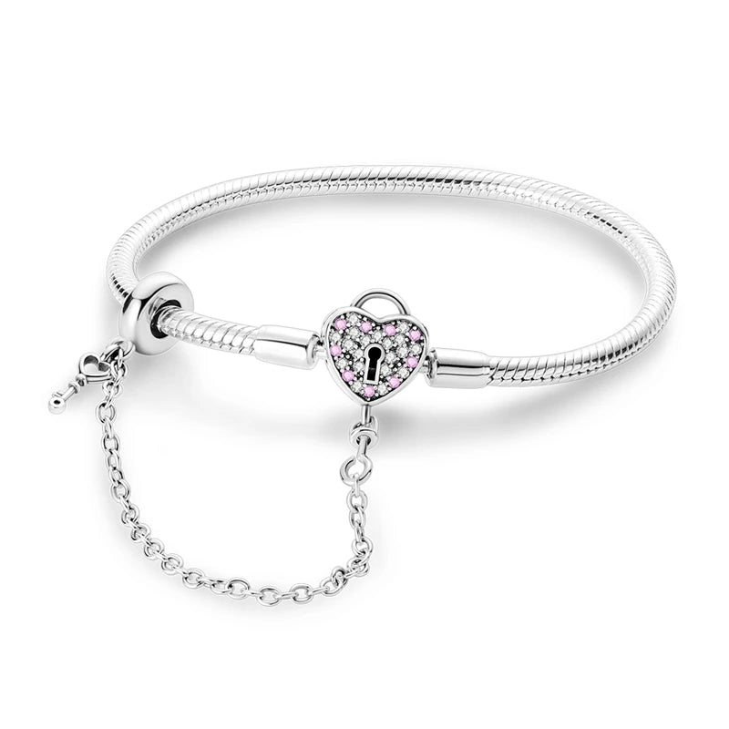 925 Sterling Silver Charm Bracelet for Women | Adjustable Star & Heart CZ Bracelet Fits Charm Beads