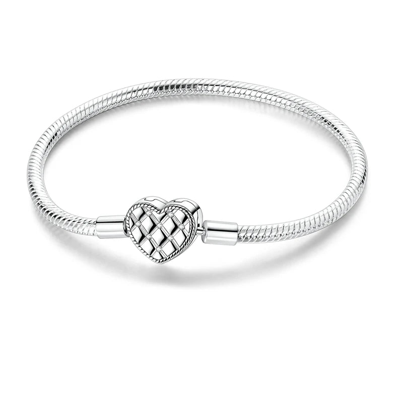 925 Sterling Silver Charm Bracelet for Women | Adjustable Star & Heart CZ Bracelet Fits Charm Beads