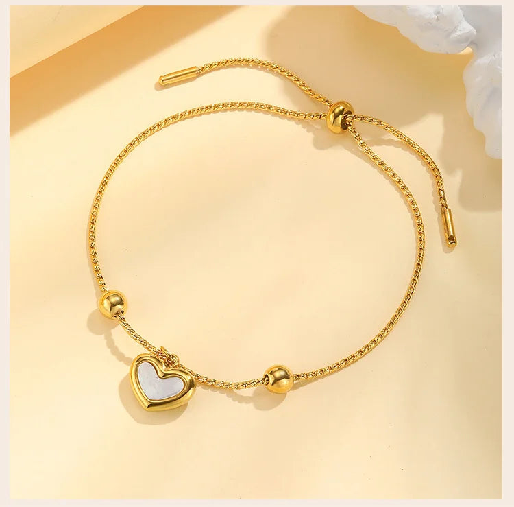 Waterproof Heart Charm Bracelet for Women | Adjustable Stainless Steel Love Chain Bracelet | Tarnish-Resistant Gold Bracelet | Gift for Her