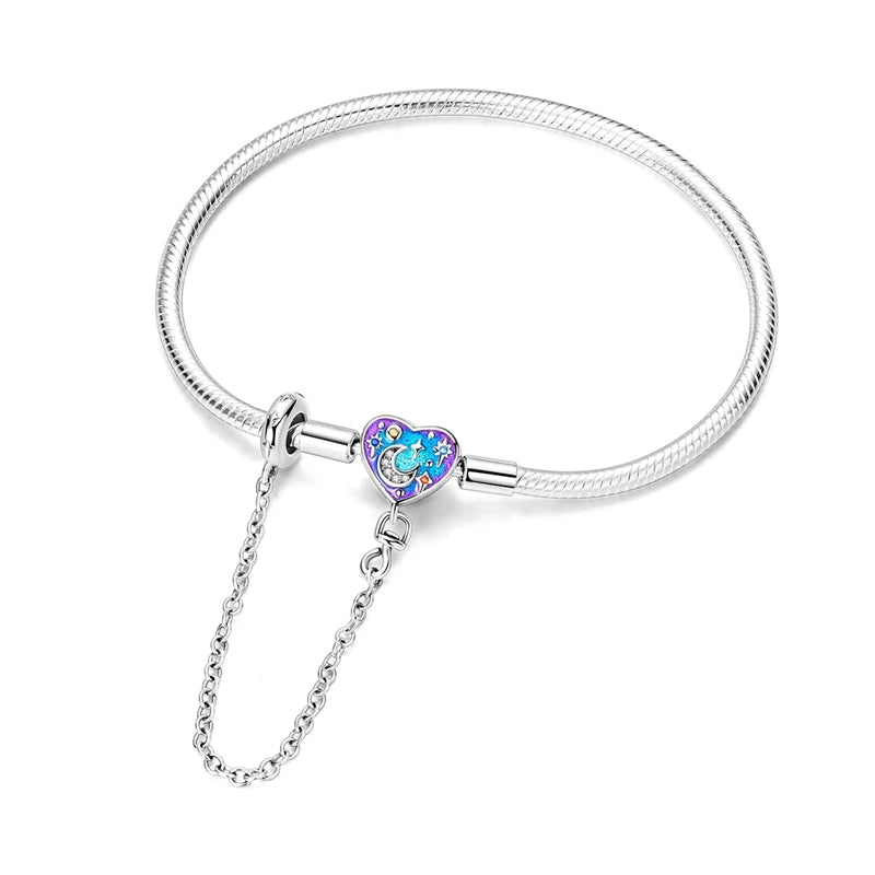 925 Sterling Silver Charm Bracelet for Women | Adjustable Star & Heart CZ Bracelet Fits Charm Beads