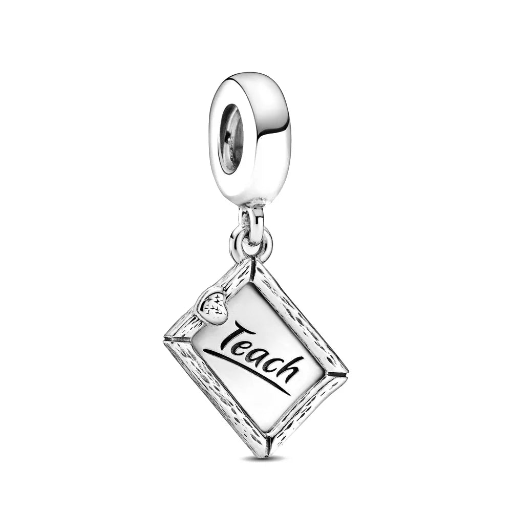 925 Sterling Silver I Love Reading Book Teacher Graduation Charms Beads Fit Original Pendant Bracelet DIY Fashion Woman Jewelry