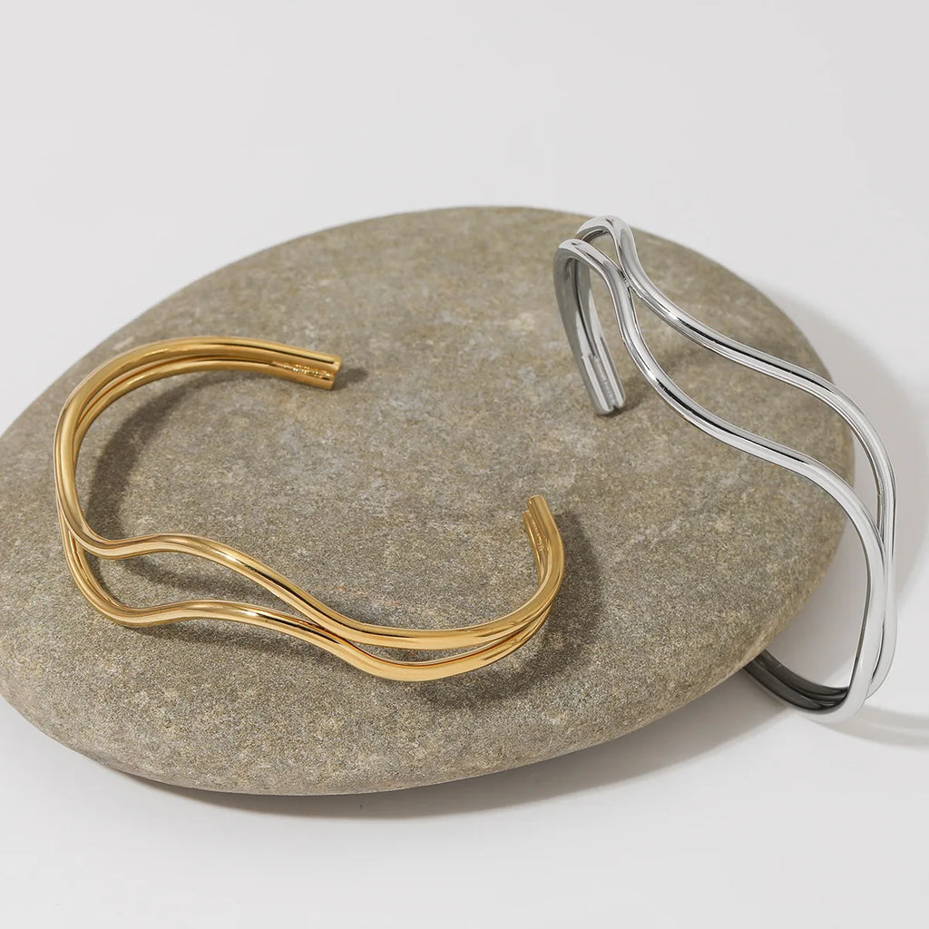 Stainless Steel PVD Double Wire Bracelet Thin River-shape Wave Bracelet Waterproof