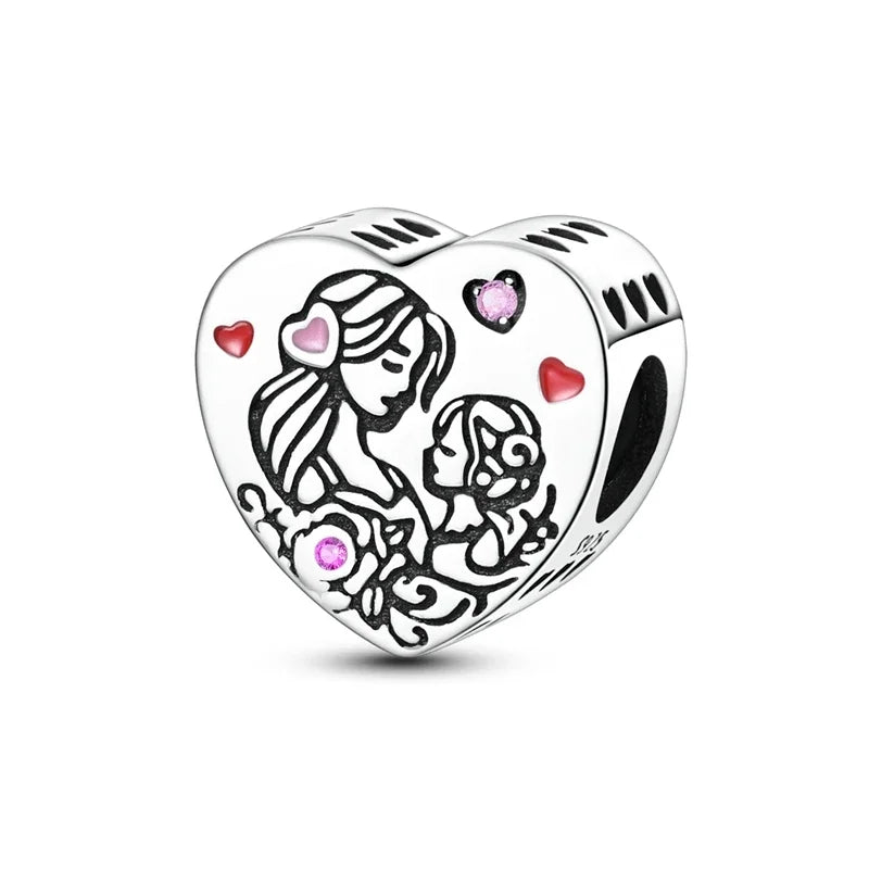 Original 925 Sterling Silver Charms Beads Family Affection Friendship Heart Charm Fit Original Bracelet DIY Women Jewelry Gift