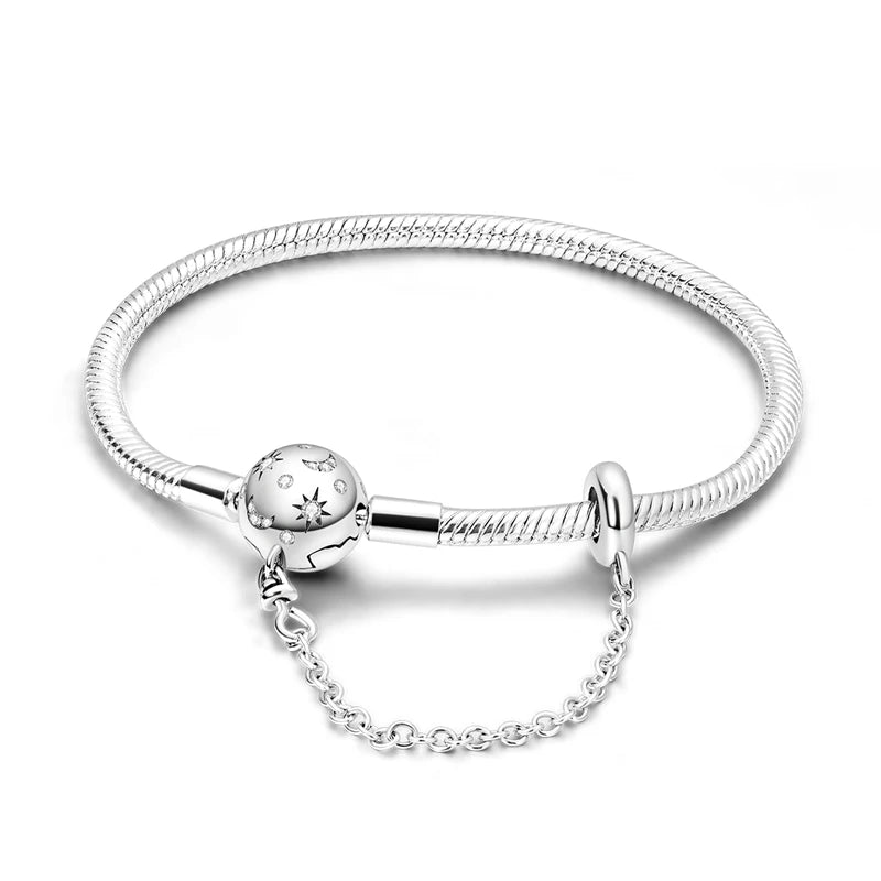 925 Sterling Silver Charm Bracelet for Women | Adjustable Star & Heart CZ Bracelet Fits Charm Beads