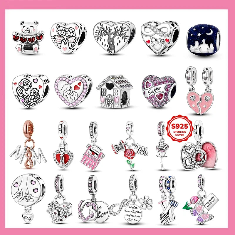 Original 925 Sterling Silver Charms Beads Family Affection Friendship Heart Charm Fit Original Bracelet DIY Women Jewelry Gift