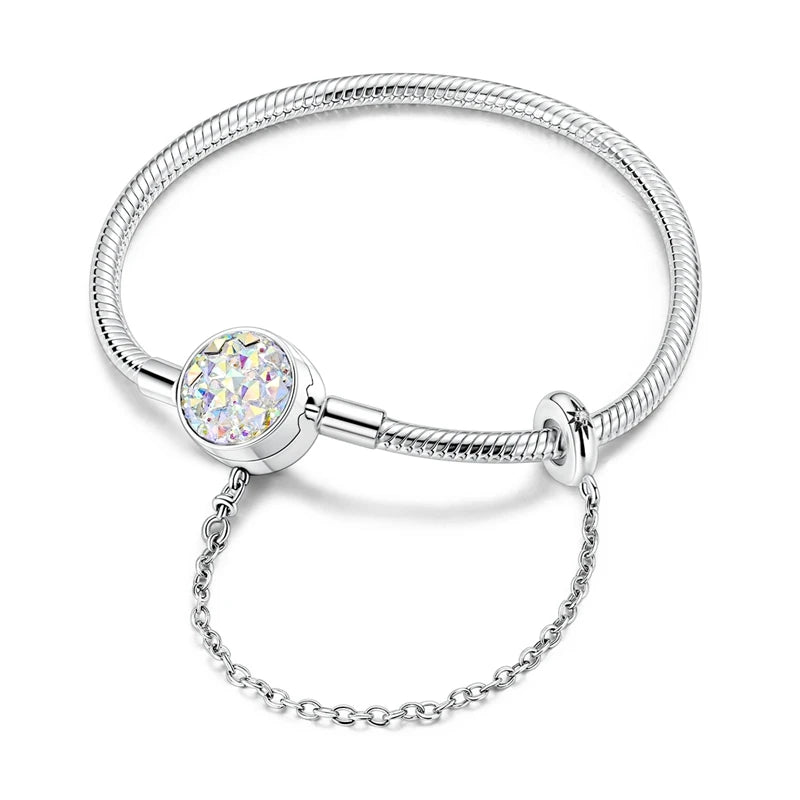 925 Sterling Silver Charm Bracelet for Women | Adjustable Star & Heart CZ Bracelet Fits Charm Beads