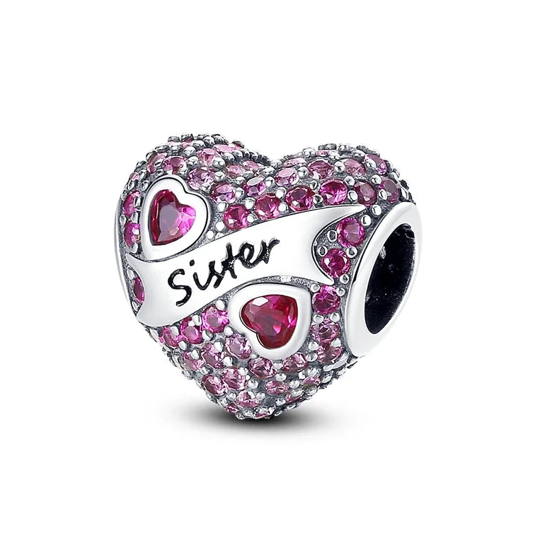 Original 925 Sterling Silver Charms Beads Family Affection Friendship Heart Charm Fit Original Bracelet DIY Women Jewelry Gift