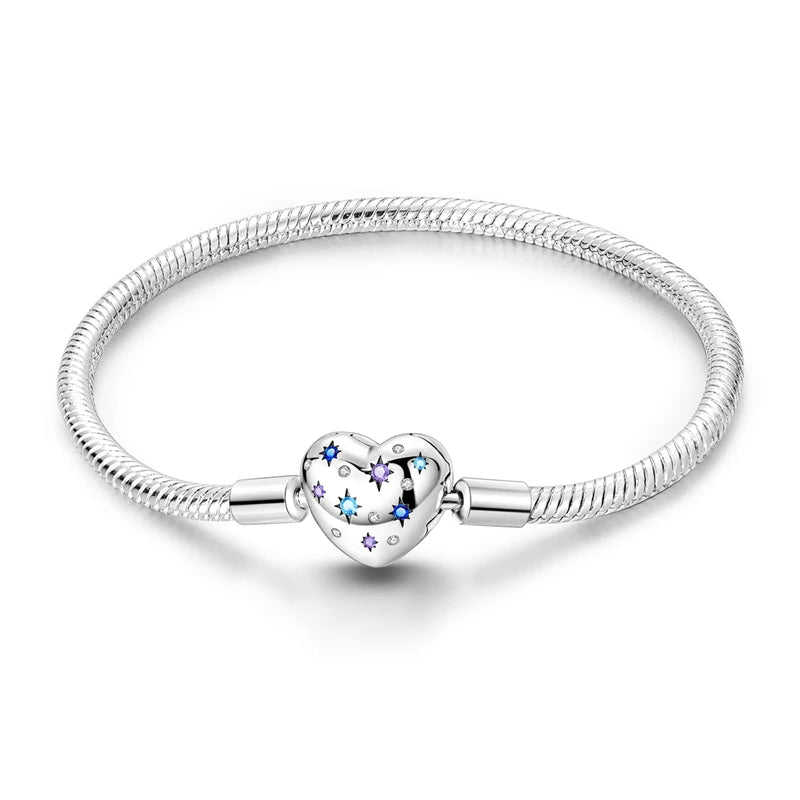 925 Sterling Silver Charm Bracelet for Women | Adjustable Star & Heart CZ Bracelet Fits Charm Beads