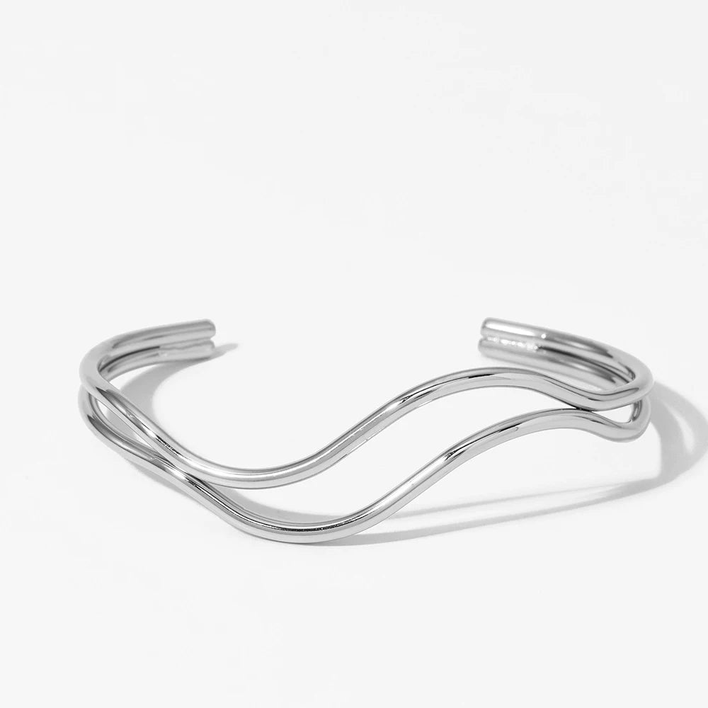 Stainless Steel PVD Double Wire Bracelet Thin River-shape Wave Bracelet Waterproof