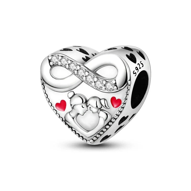 Original 925 Sterling Silver Charms Beads Family Affection Friendship Heart Charm Fit Original Bracelet DIY Women Jewelry Gift