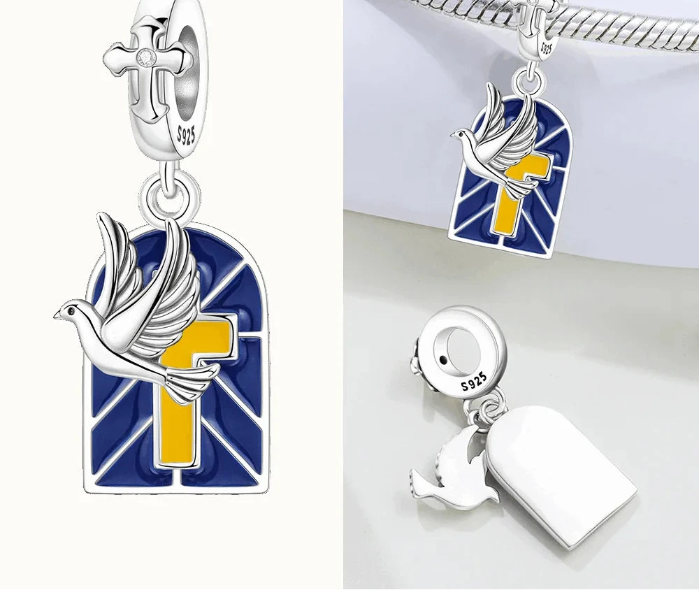 Religious Series Original Charms 925 Silver Bible Cross Dove of Peace Beads Pendant Fit Diy Women's Bracelet Jewelry Gift Making