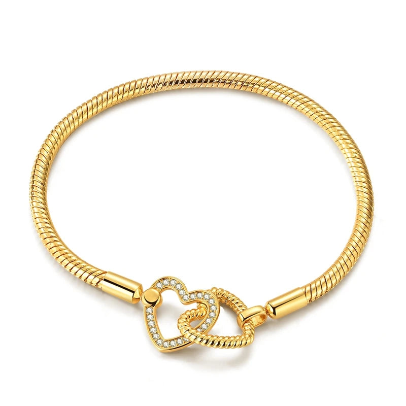 925 Sterling Silver Charm Bracelet for Women | Adjustable Star & Heart CZ Bracelet Fits Charm Beads