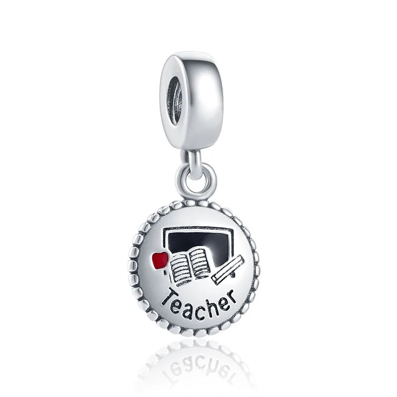 925 Sterling Silver I Love Reading Book Teacher Graduation Charms Beads Fit Original Pendant Bracelet DIY Fashion Woman Jewelry
