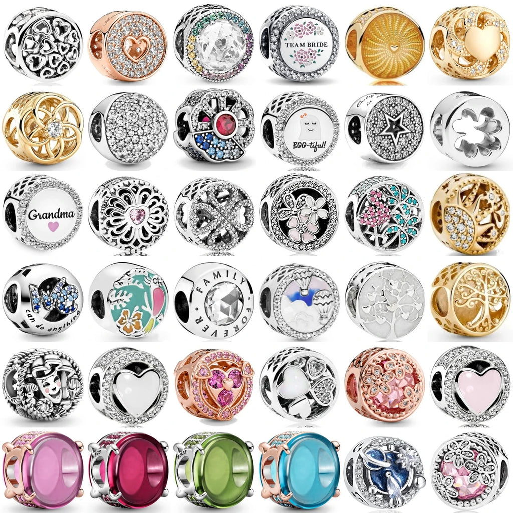 925 Sterling Silver Charm Beads Fit Bracelet Heart Star Flower DIY Jewelry For Women Gift Team Bride Grandma Family Tree