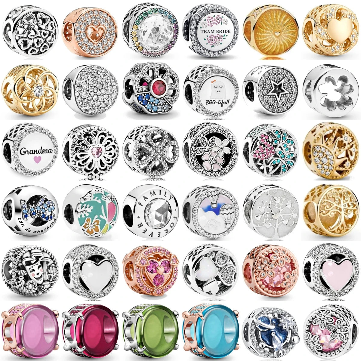 925 Sterling Silver Charm Beads Fit Bracelet Heart Star Flower DIY Jewelry For Women Gift Team Bride Grandma Family Tree