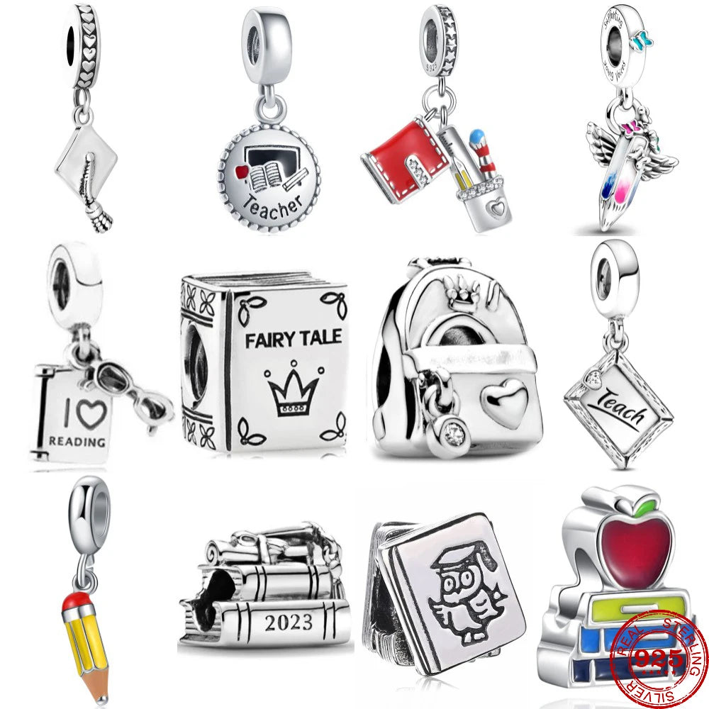 925 Sterling Silver I Love Reading Book Teacher Graduation Charms Beads Fit Original Pendant Bracelet DIY Fashion Woman Jewelry