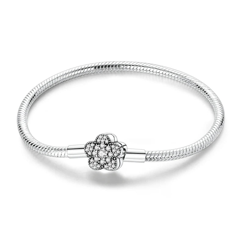 925 Sterling Silver Charm Bracelet for Women | Adjustable Star & Heart CZ Bracelet Fits Charm Beads