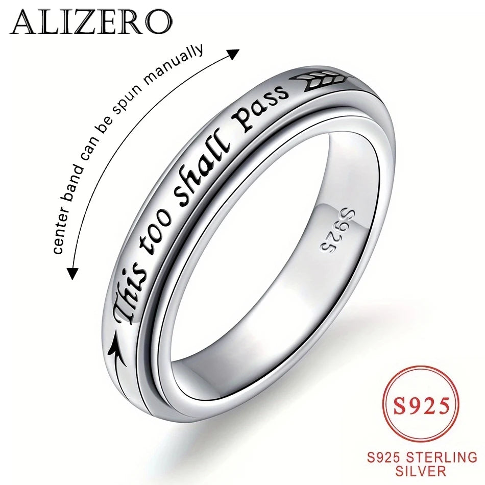 925 Sterling Silver This Too Shall Pass Ring | Anxiety Fidget Spinner Ring for Women | Rotating Meditation Band | Inspirational Christian Jewelry Gift