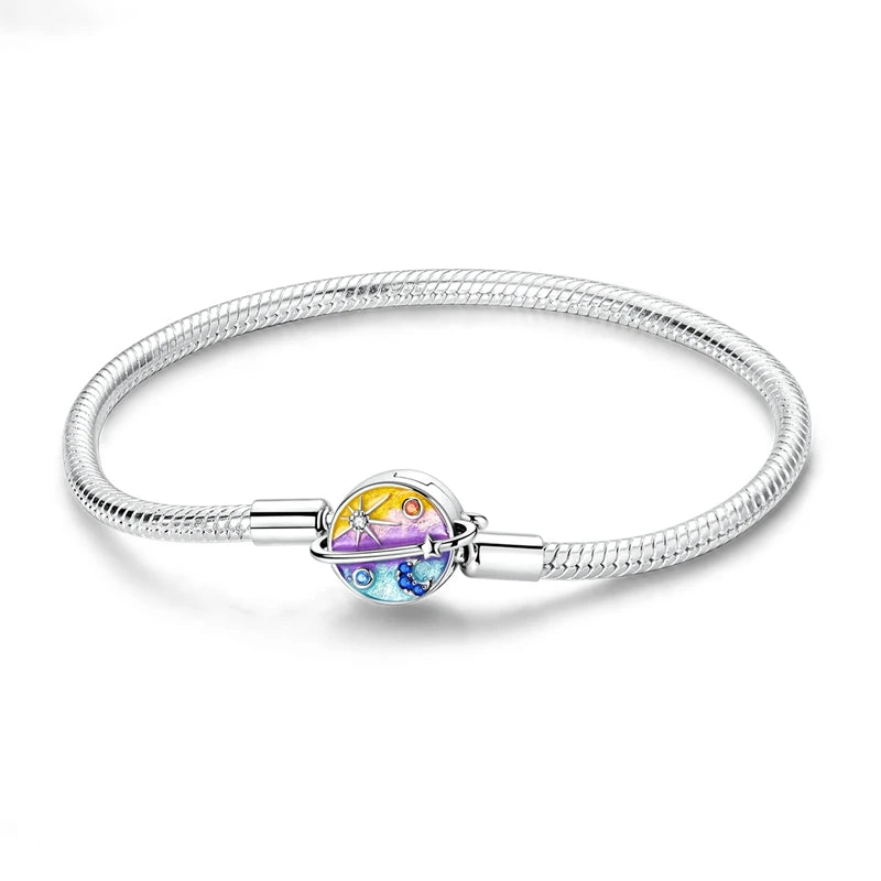 925 Sterling Silver Charm Bracelet for Women | Adjustable Star & Heart CZ Bracelet Fits Charm Beads
