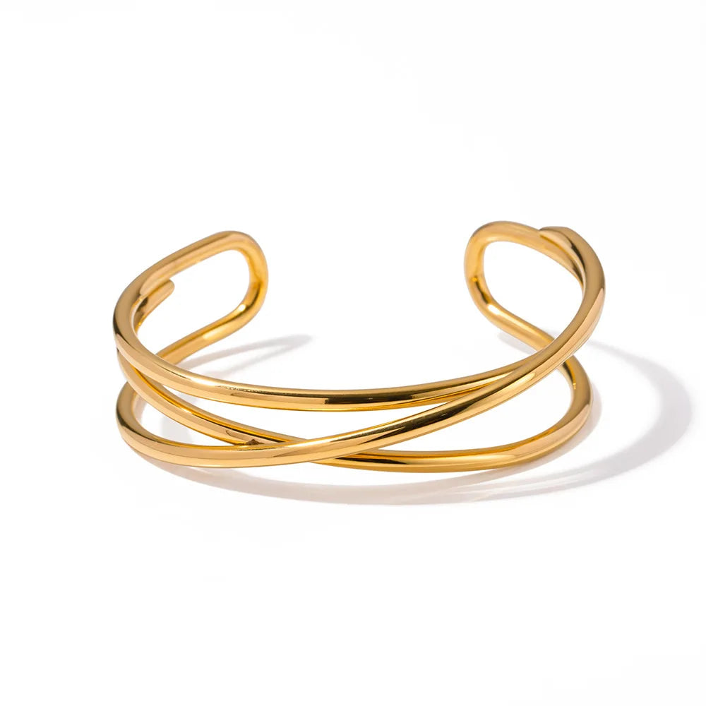 Waterproof Stainless Steel Geometric Exaggerated Big Cuff Bracelet Bangle