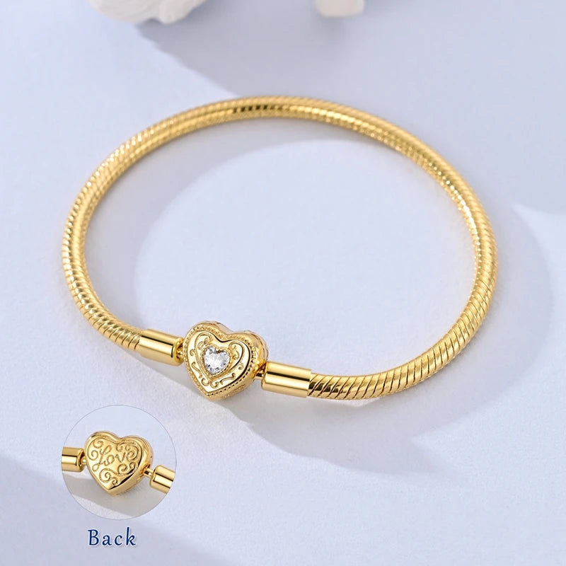 925 Sterling Silver Charm Bracelet for Women | Adjustable Star & Heart CZ Bracelet Fits Charm Beads