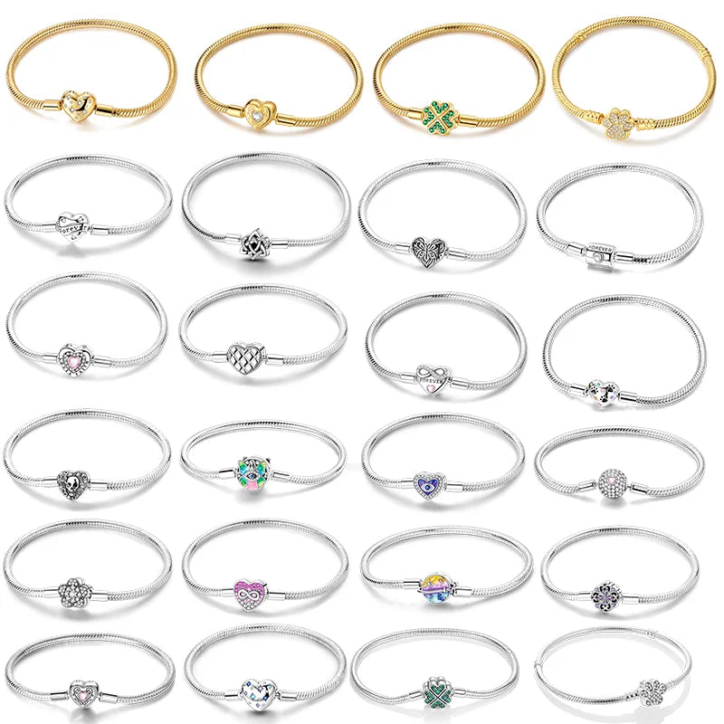 925 Sterling Silver Charm Bracelet for Women | Adjustable Star & Heart CZ Bracelet Fits Charm Beads