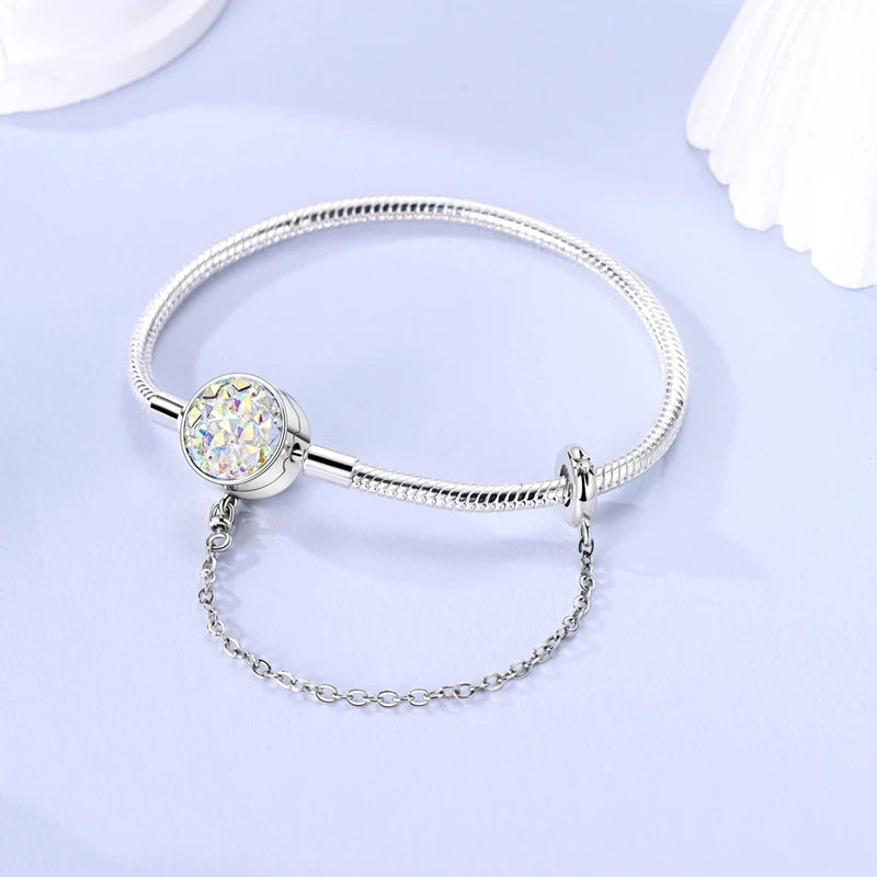 925 Sterling Silver Charm Bracelet for Women | Adjustable Star & Heart CZ Bracelet Fits Charm Beads