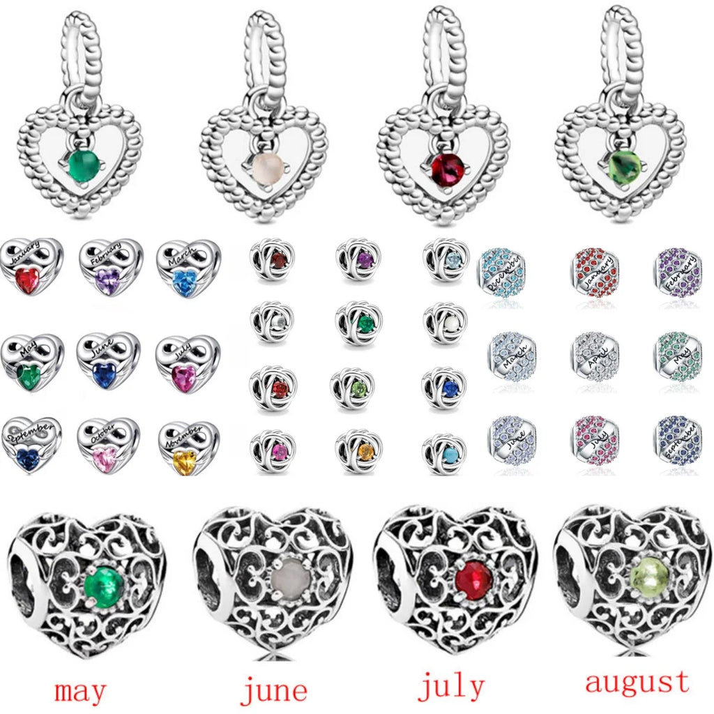New 2025 925 Silver Birth stone Collection Charm Green Red Pink Yellow Bead Fit Original Bracelet Women Jewelry Gift DIY