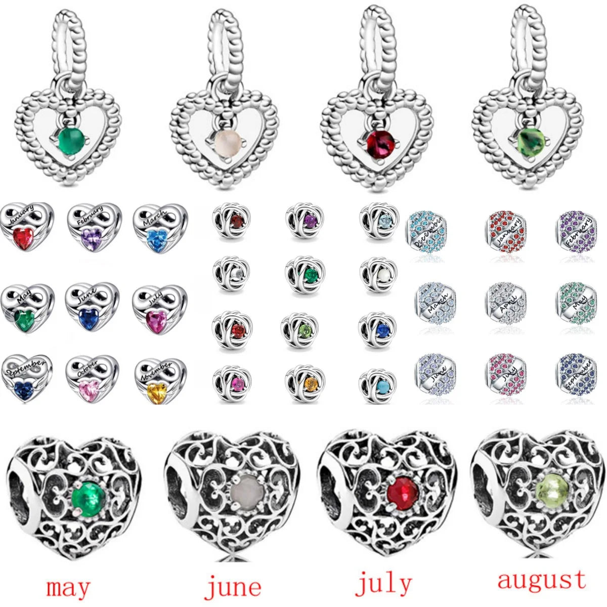 New 2025 925 Silver Birth stone Collection Charm Green Red Pink Yellow Bead Fit Original Bracelet Women Jewelry Gift DIY