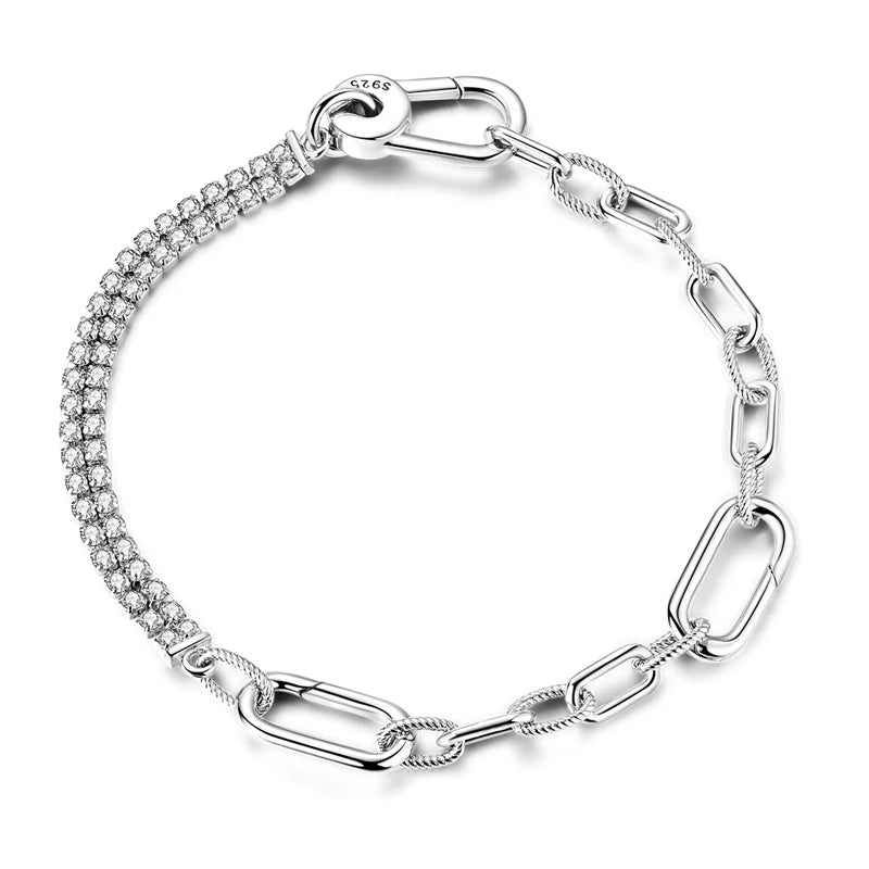 925 Sterling Silver Charm Bracelet for Women | Adjustable Star & Heart CZ Bracelet Fits Charm Beads