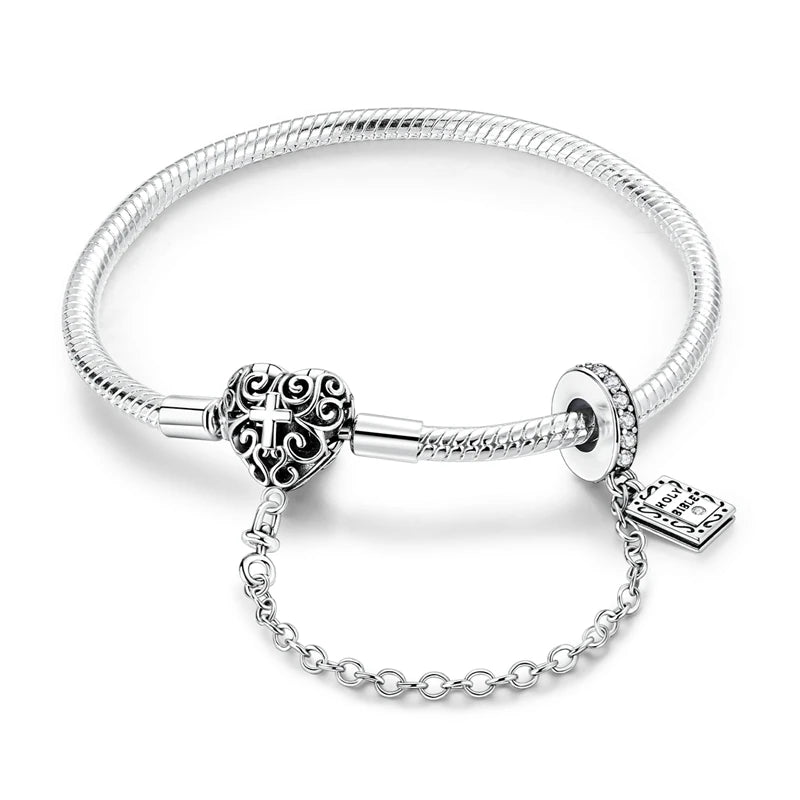 925 Sterling Silver Charm Bracelet for Women | Adjustable Star & Heart CZ Bracelet Fits Charm Beads