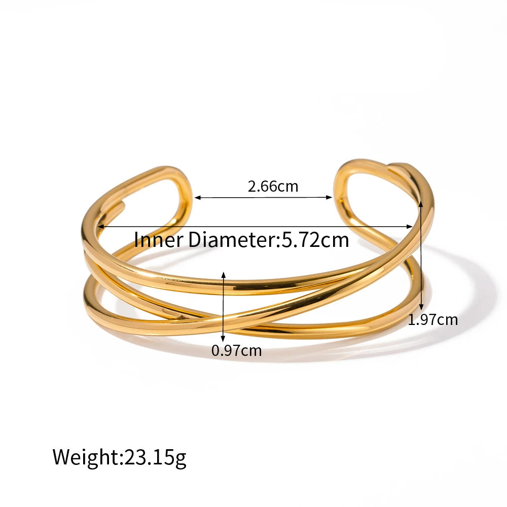 Waterproof Stainless Steel Geometric Exaggerated Big Cuff Bracelet Bangle