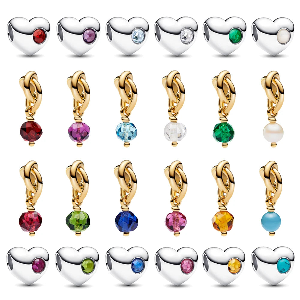 Exquisite 925 Sterling Silver Twelve Constellations and Month Stone Bead Pendants Fit DIY Bracelet Necklace Party Birthday Gifts